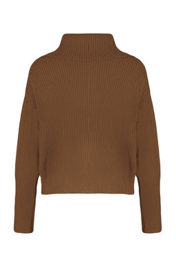 Ac?k Kahverengi Genis Kal?p Devrik Yaka Fermuarl? Triko H?rka TWOAW24HI00072