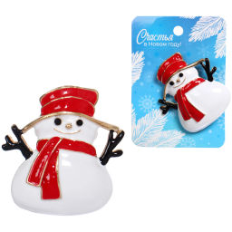 Цена за 3 шт. Брошь "Рождественское чудо - Снеговик", 4,2*3,5см