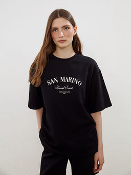 Bisiklet Yaka San Marino Bask?l? Kad?n Ti??rt