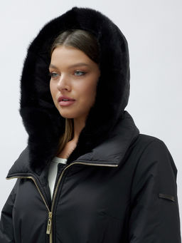 Пальто зимнее женское стильное с норкой люкс класса черного цвета 8628Ch - Mtforce фото 7