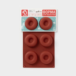 Форма для выпечки Доляна «Сладости.Пончики», силикон, 29×17 см, 6 ячеек, d=6.8 см, коричневая