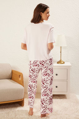 Trendyolmilla Pudra %100 Pamuklu Leopar Desenli Orme Pijama Tak?m? THMSS25PT00181