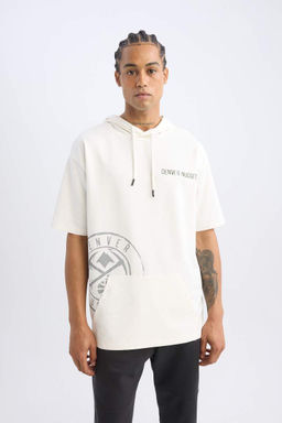 DeFactoFit Футболка оверсайз NBA Denver Nuggets с капюшоном и принтом на спине с короткими рукавами  фото 3