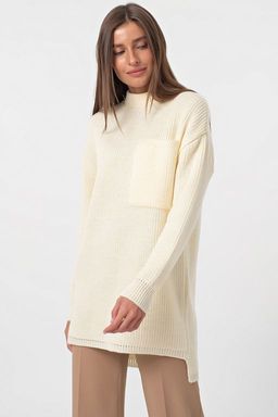 Туника вязаная теплая с шерстью молочная