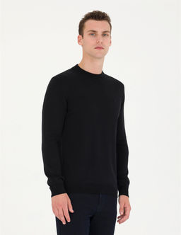 Siyah Slim Fit Yar_m Bal_k__ Yaka Basic Triko Kazak