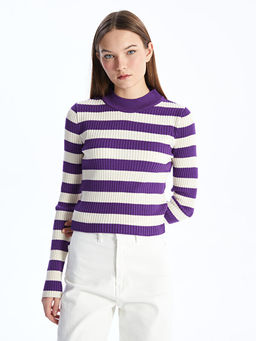 Bisiklet Yaka Renk Bloklu Uzun Kollu Kad?n Triko Kazak