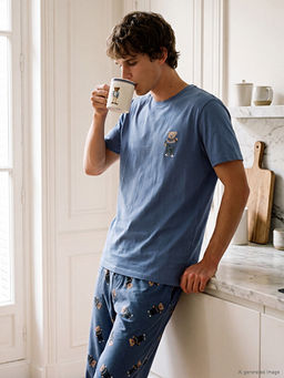 Regular Fit Bask?l? Erkek Pijama Tak?m