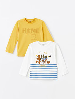 Bisiklet Yaka Uzun Kollu Bask?l? Erkek Bebek Ti??rt 2li