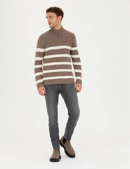 Vizon Melanj Slim Fit Fermuarl_ Dik Yaka Triko Kazak - Pierre cardin фото 4