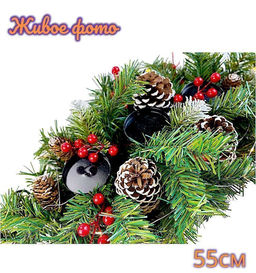 Подсвечник с гирляндой светлячок 55см, шишки, ягоды - Family фото 4