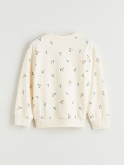 Bisiklet Yaka ?i?ekli K?z ?ocuk Sweatshirt