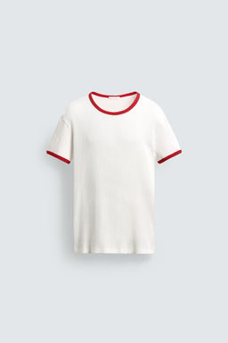 CAMISETA RIB CONTRASTE ESTAMPADO / Blanco - Zara фото 7