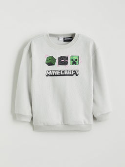 Bisiklet Yaka Minecraft Bask?l? Erkek ?ocuk Sweatshirt