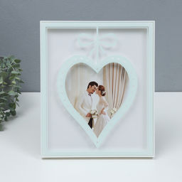 Фоторамка для фото 20?25 см Сердце с бантиком, серебро, бумага тиснение, 26?2?31 см