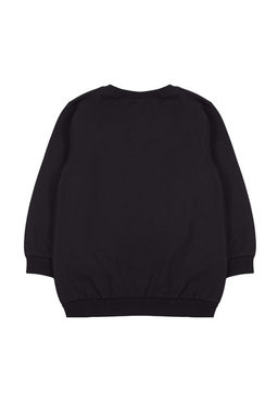 Siyah K?z Cocuk Mevsimlik-Ince Bask?l? Pamuklu Orme Sweatshirt TKDAW25SW00013