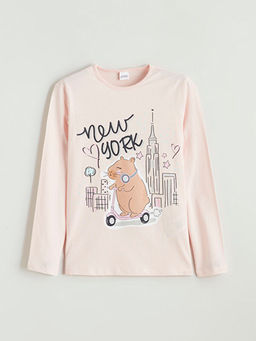 Bisiklet Yaka New York Bask?l? K?z ?ocuk Pijama Tak?m