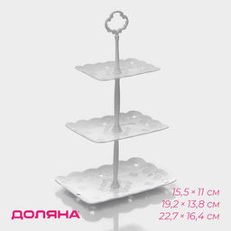 Этажерка для фруктов и десертов Доляна «Вивьен», 3 ярусная, пластик, 15.5×11 см, 19.2×13.8 см, 22.7×16.4 см, белая
