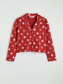 G?mlek Yaka Kalp Desenli Kad?n Pijama Tak?m?