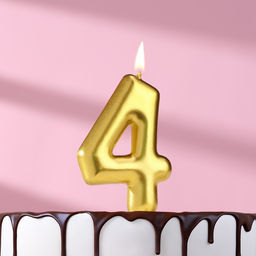 Цена за 3 шт. Свеча в торт «Европейская», цифра 4, 6 см, золото