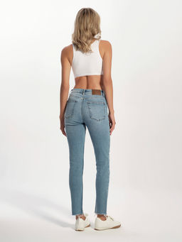 CONTE CON-720 Джинсы skinny с ассиметричным низом и эффектом разрушений light blue