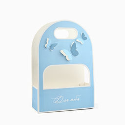 Цена за 5 шт. Переноска для цветов с вырезными бабочками «Для тебя!», голубая 20×30×8 см