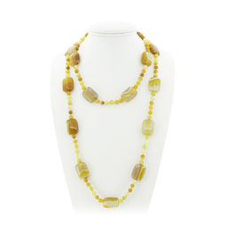 Агат желтый (Бразилия), плоские прямоугольные бусины 18x25мм, бусы "Гармония" длиной 116см