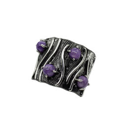 Комплект Чара-51, чароит, покрытие родий, размеры кольца: 17, 18, 19, 20 - Agat77 фото 2