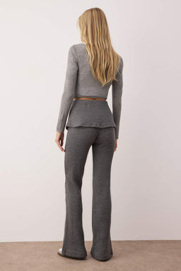 Antrasit Fitilli Flare/Ispanyol Paca Beli Katlamal? Pantolon TWOAW26PL00078 - Trendyolmilla фото 4