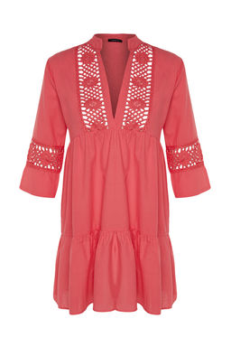 TRENDYOLMILLA Siyah Dokuma %100 Pamuk Dantelli Mini Plaj Elbisesi TBESS20EL0854 фото 25