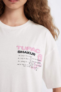 Тупак Шакур Oversize-футболка с широким кроем и круглым вырезом на спине с короткими рукавами и принтом - Defacto фото 6