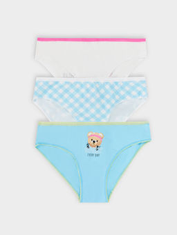 Трусы для девочек мультипак (3 шт.) голубые с печатью