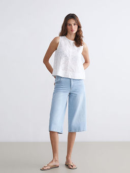 Bisiklet Yaka Ajurlu Brode Bluz