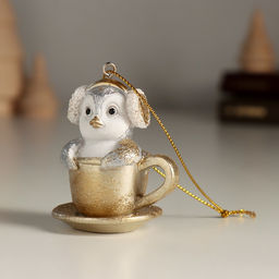 Фигурка-подвеска полистоун Пингвинёнок в чашке, ёлочная игрушка, 5.5?4.5?6 см