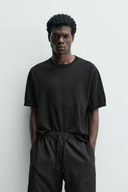 CAMISETA PUNTO LIGERO ALGOD?N / Negro - Zara фото 2