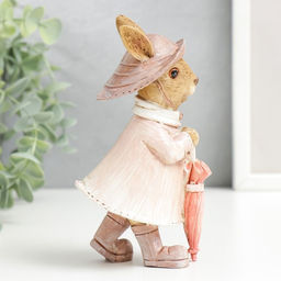 Фигурка полистоун Зайка в шляпке и дождевике с зонтом, 14.5?6.5?8 см