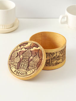 Шкатулка круглая "Россия", 12х7см, береста