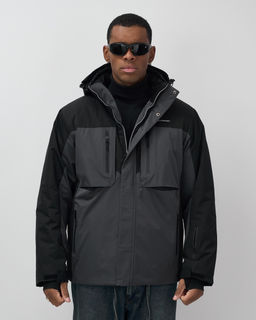 Горнолыжная куртка мужская зимняя темно-серого цвета 7616TC