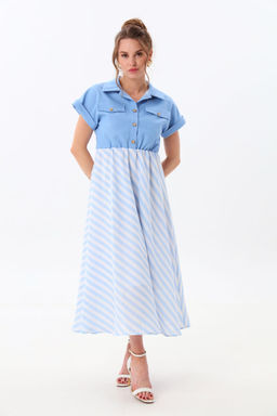 Платье NIKVA н969-2 голубой+бело-голубая полоска  фото 6