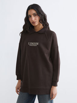 London Nak??l? Kad?n Kal?n Sweatshirt Tunik