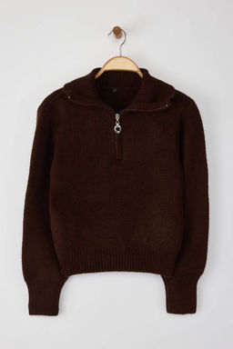 Wardrobe Essentials Kahverengi Yunlu Premium IplikFermuarl? Basic Triko Kazak | TWOAW26KZ00071 - Trendyolmilla фото 5