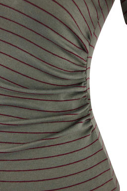 Mint Cizgili Fitted/Vucuda Oturan K?sa Kollu Buzgulu Premium Yumusak Orme Bluz TWOSS26BZ00109