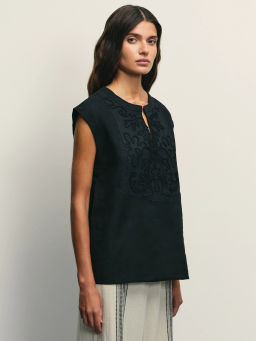 Блузка из смесового льна с вышивкой / Zarina  фото 4