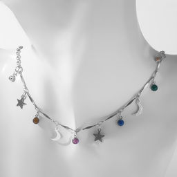 Чокер Полумесяц фазы луны, цветной в серебре, 35 см