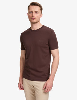 Koyu Kahverengi Slim Fit Bisiklet Yaka Triko Ti__rt