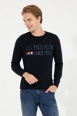 U. S. Polo Assn Мужской темно-синий трикотажный свитер с круглым вырезом - U.s. polo assn фото 9