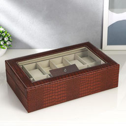 Шкатулка кожзам под часы 8 отделений и бижутерию Рептилия кофейная матовая 9,5х33х20 см - Simaland фото 2