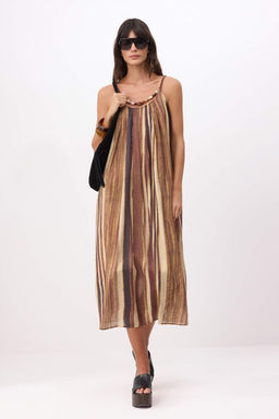 Kahverengi Desenli Deniz Kabugu Aksesuar Detayl? Dokuma Elbise TWOSS26EL00666