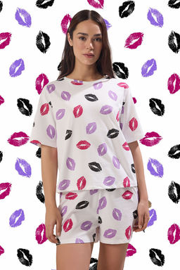 Trendyolmilla Cok Renkli %100 Pamuklu Dudak Desenli Sortlu Orme Pijama Tak?m? THMSS21PT0468