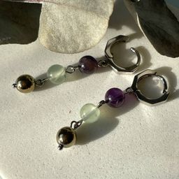Серьги тройные из Аметиста, Пренита и Халькопирита