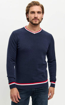 Пуловер однотонный мужской с V-образным вырезом F021-15-0046 blue melange - Fine joyce фото 4